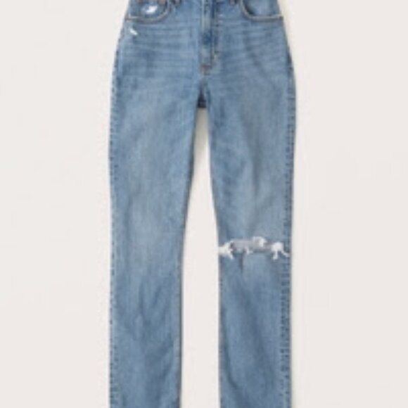 Curve Love Ultra High Rise 90s Slim Straight Jean 25 X-Long Ripped Knee - Picture 2 of 5